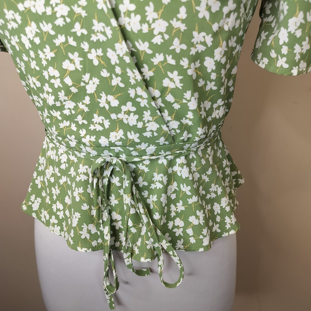 Commense Floral Faux Wrap Top V Neck Dainty - Picture 4 of 8